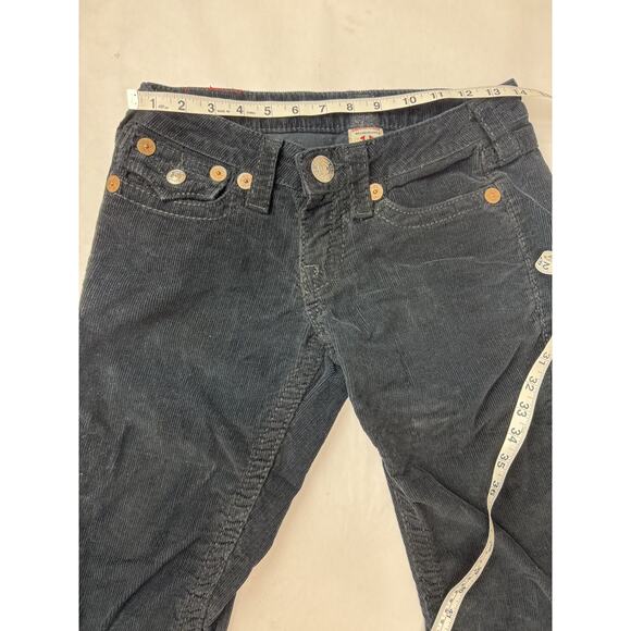 VTG True Religion Joey Big T Corduroy Pants RARE Low Rise Flare Black Y2K USA 27 - Picture 3 of 13